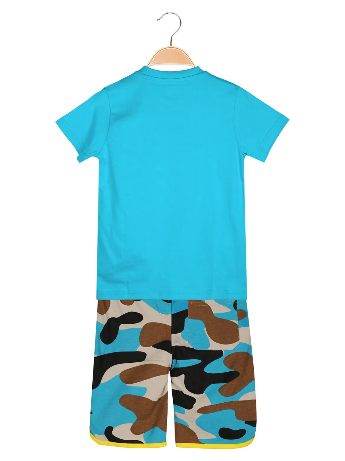 Kappa Completo corto da bambino in cotone con t-shirt e bermuda mimetici - turchese