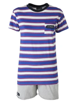 Kappa Completo corto da donna in cotone con stampa a righe e taschino - blu