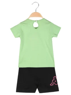 Kappa Completo corto da neonata in cotone con t-shirt orsacchiotto e shorts - verde chiaro