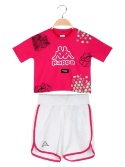 Kappa Completo corto da ragazza in cotone con t-shirt cropped e shorts - fucsia