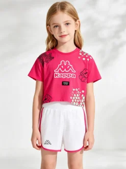 Kappa Completo corto da ragazza in cotone con t-shirt cropped e shorts - fucsia