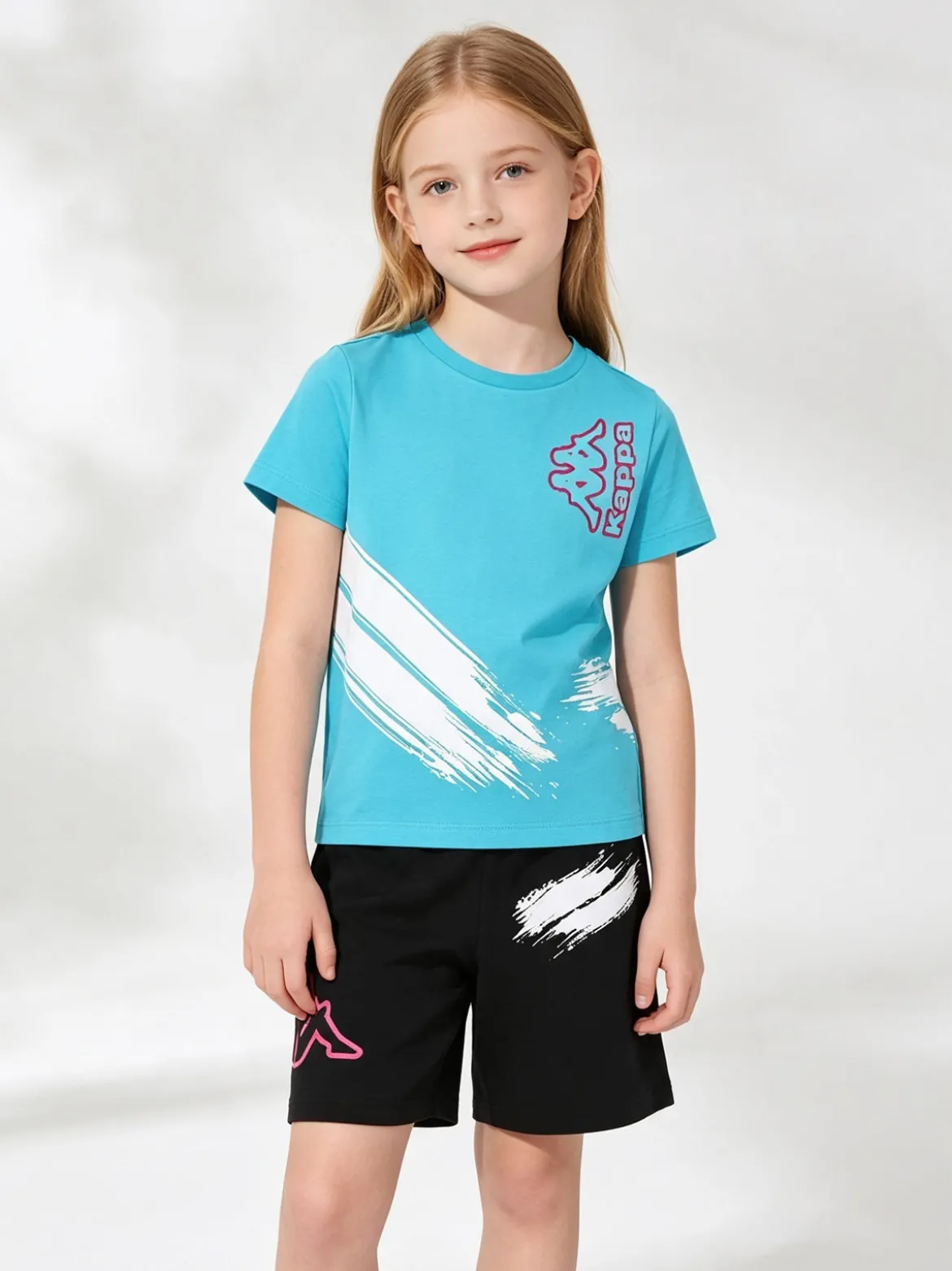 Kappa Completo corto da ragazza in cotone con t-shirt e shorts - turchese