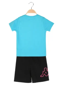 Kappa Completo corto da ragazza in cotone con t-shirt e shorts - turchese