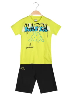 Kappa Completo corto 2 pezzi da bambino in cotone con t-shirt e bermuda - limone