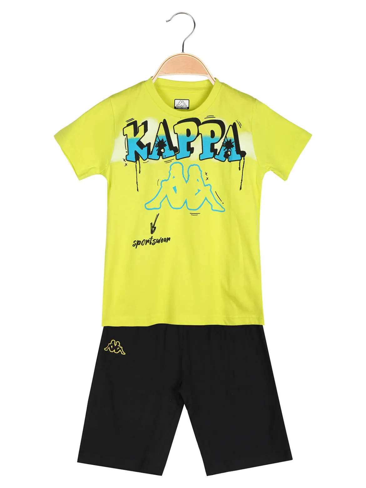 Kappa Completo corto 2 pezzi da bambino in cotone con t-shirt e bermuda - limone