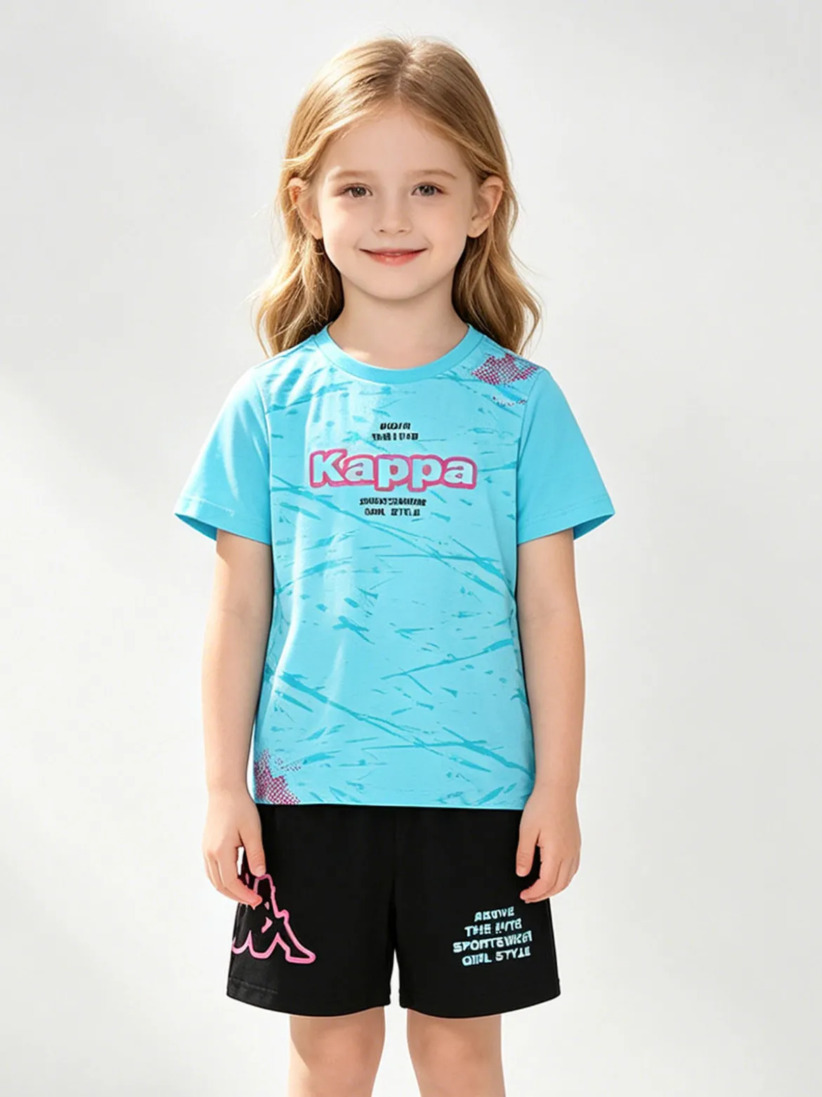 Kappa Completo corto 2 pezzi da ragazza in cotone con t-shirt e shorts - turchese