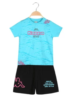 Kappa Completo corto 2 pezzi da ragazza in cotone con t-shirt e shorts - turchese