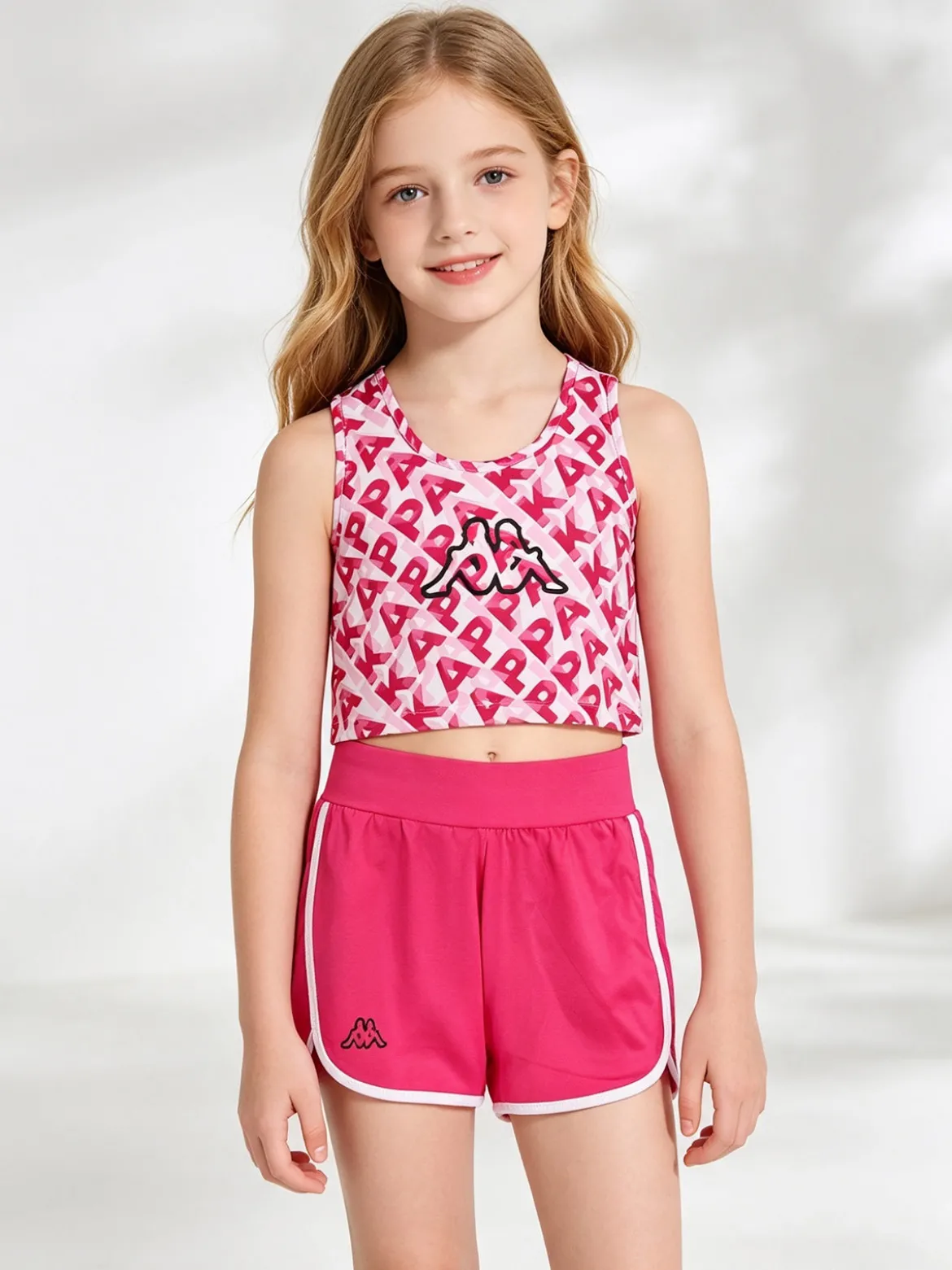 Kappa Completo smanicato da ragazza in cotone con canotta cropped e shorts - fucsia