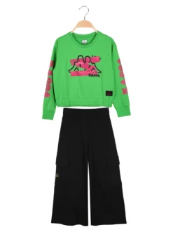 Kappa Completo tuta da ragazza con felpa cropp e pantaloni cargo a gamba larga - verde