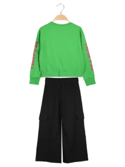 Kappa Completo tuta da ragazza con felpa cropp e pantaloni cargo a gamba larga - verde
