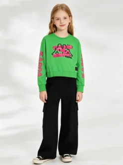 Kappa Completo tuta da ragazza con felpa cropp e pantaloni cargo a gamba larga - verde