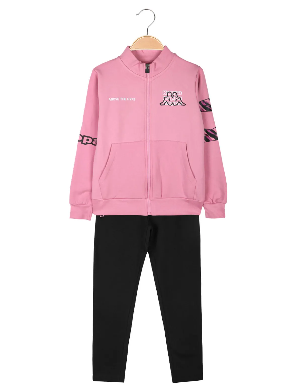 Kappa Completo tuta 2 pezzi da bambina con zip e interno felpato - rosa