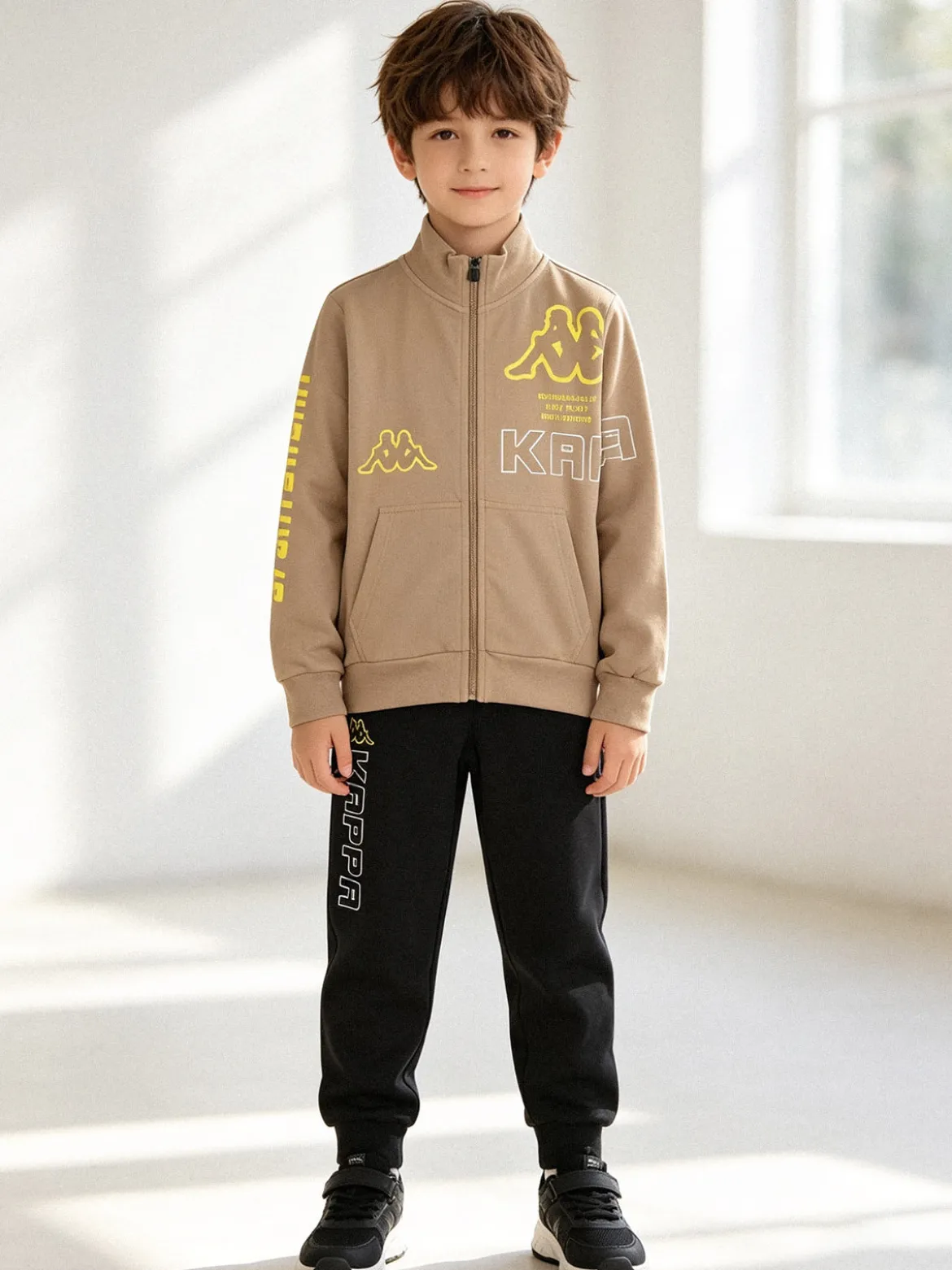 Kappa Completo tuta 2 pezzi da bambino full zip in cotone - khaki
