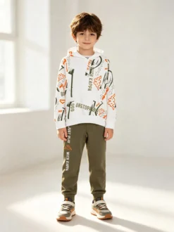 Kappa Completo tuta 2 pezzi da bambino in cotone con cappuccio - bianco