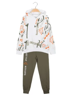 Kappa Completo tuta 2 pezzi da bambino in cotone con cappuccio - bianco