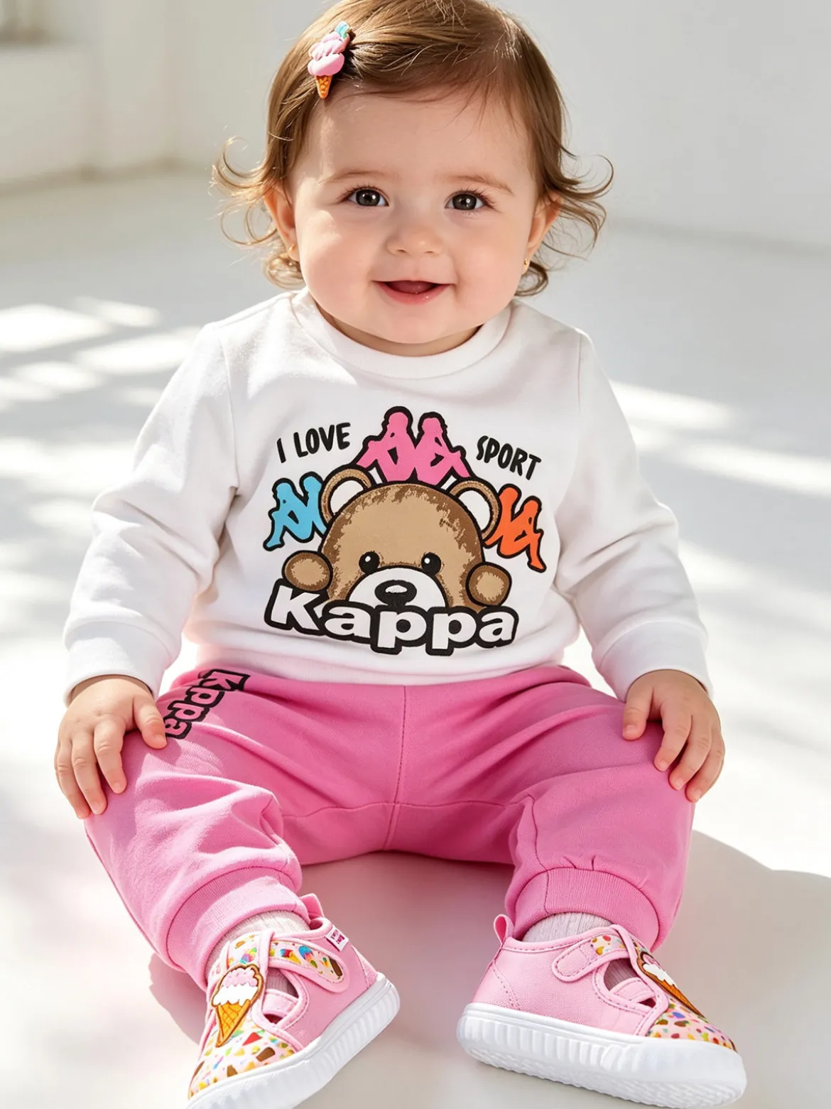 Kappa Completo tuta 2 pezzi da neonata con felpa e pantaloni in cotone - bianco