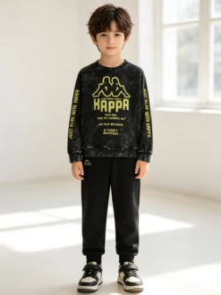 Kappa Completo tuta 2 pezzi da ragazzo in cotone con logo - nero