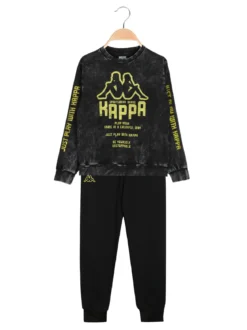 Kappa Completo tuta 2 pezzi da ragazzo in cotone con logo - nero
