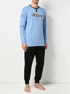 Kappa Pigiama da uomo in misto cotone interlock con logo - azzurro