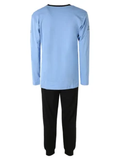 Kappa Pigiama da uomo in misto cotone interlock con logo - azzurro