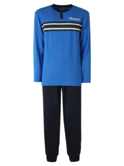 Kappa Pigiama da uomo in misto cotone interlock con logo - blu