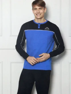 Kappa Pigiama lungo da uomo in cotone interlock - blu