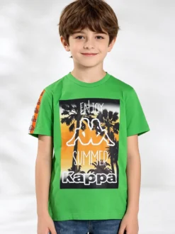 Kappa T-shirt da ragazzo in cotone con stampa disegno - verde