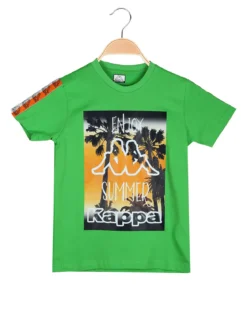 Kappa T-shirt da ragazzo in cotone con stampa disegno - verde