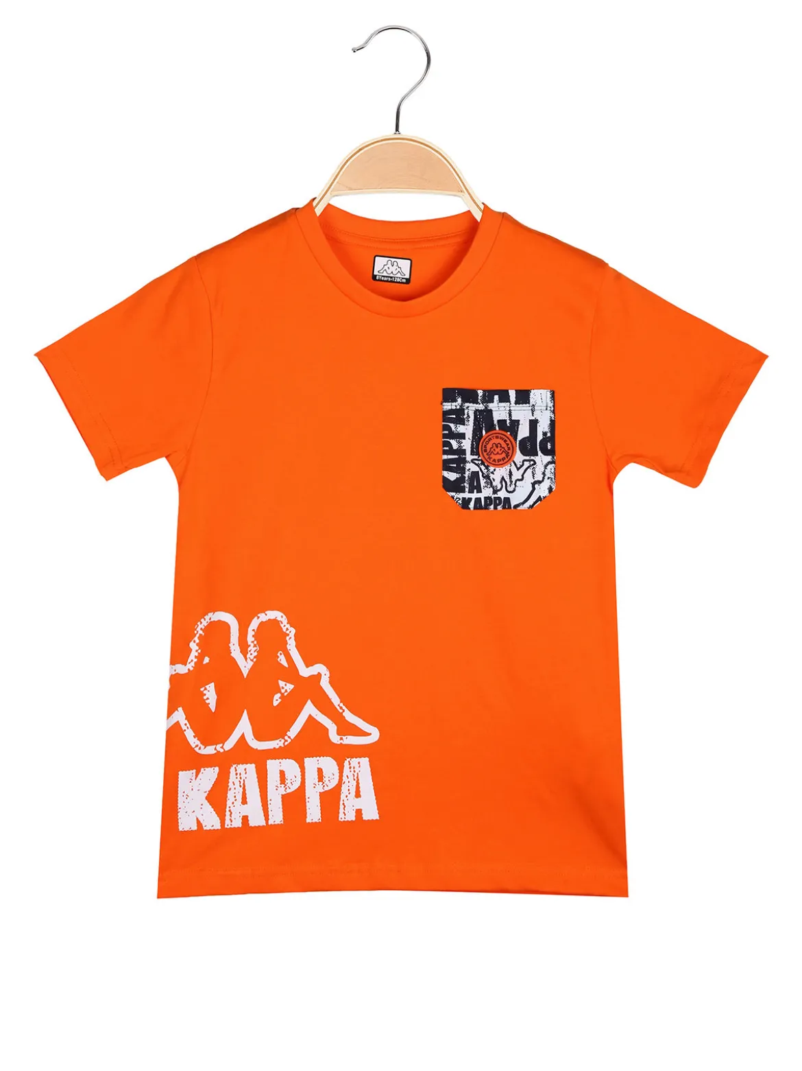 Kappa T-shirt da ragazzo in cotone con taschino e logo - arancione