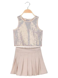 Karino Kids Completo casual da bambina con top luccicante e pantagonna plissettata