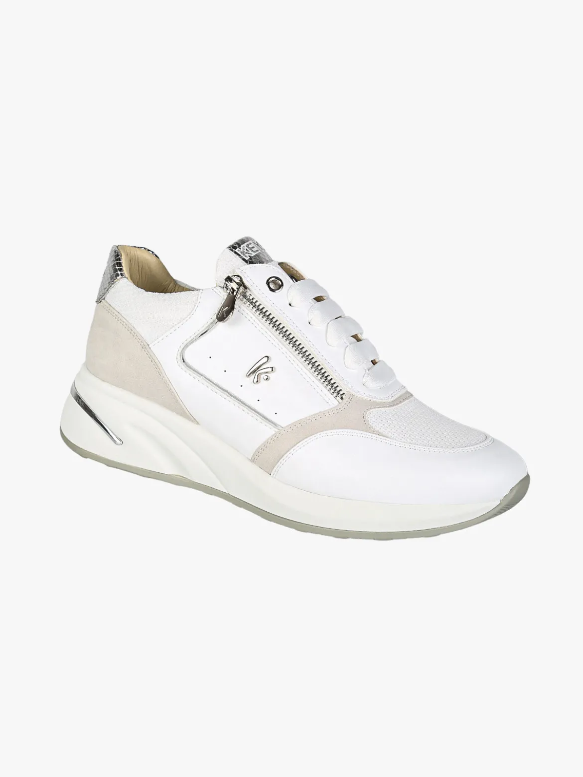Keys Sneakers donna con zeppa e zip - bianco