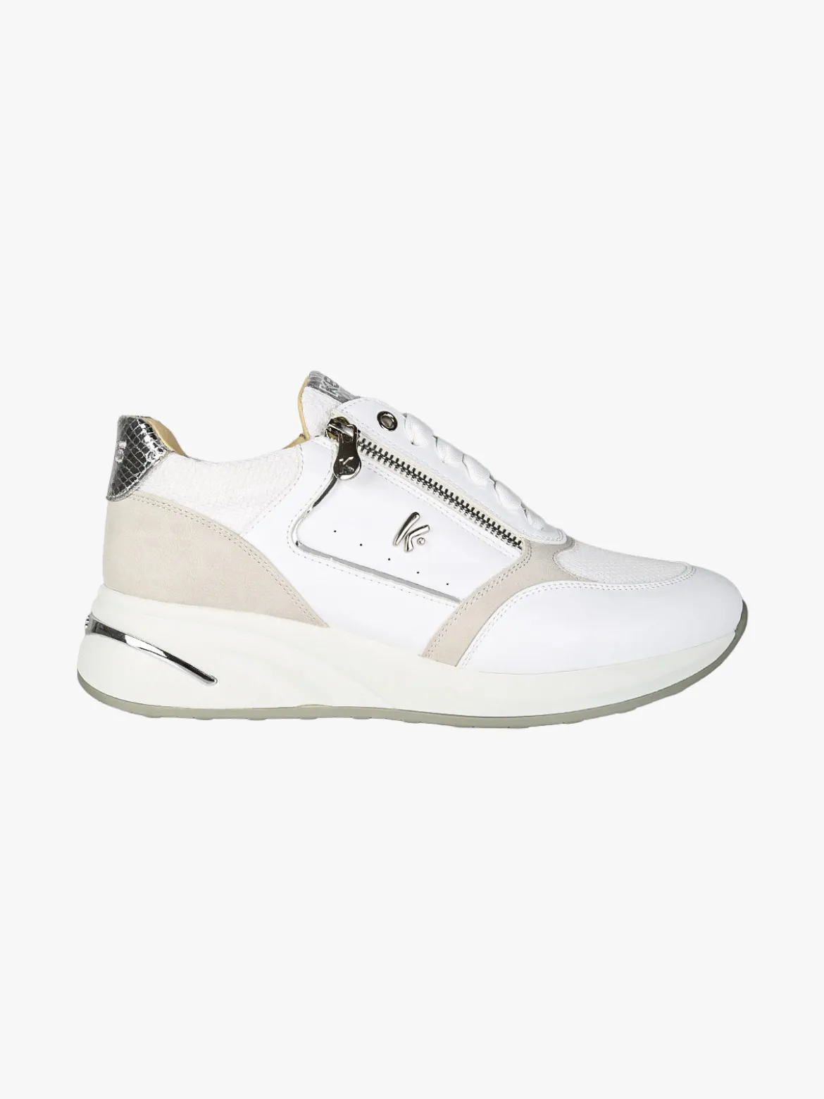 Keys Sneakers donna con zeppa e zip - bianco