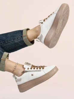 Keys Sneakers donna gioiello in pelle con platform - bianco