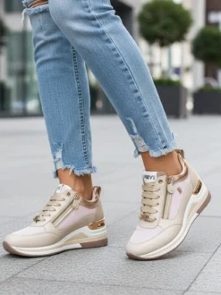 Keys Sneakers donna in pelle con zeppa - beige