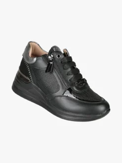 Keys Sneakers donna in pelle con zip e zeppa - nero