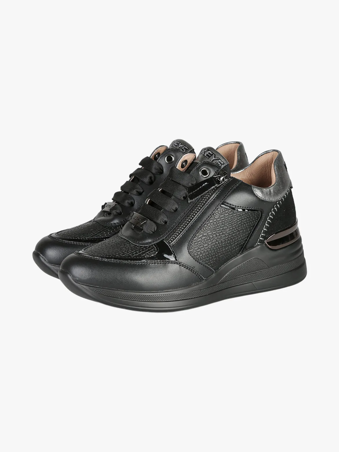 Keys Sneakers donna in pelle con zip e zeppa - nero