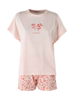 Kissimo Pigiama corto da donna in cotone con shorts floreali - rosa