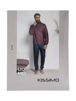 Kissimo Pigiama da uomo in pile mezza zip - grigio