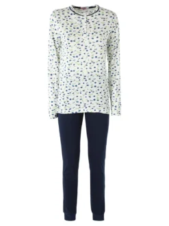 Kissimo Pigiama lungo da donna in cotone con stampa fiorata - blu scuro