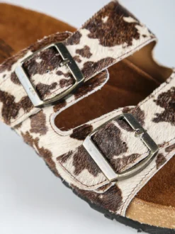 La Cuoieria Ciabatte donna in pelle animalier con doppia fibbia - bianco