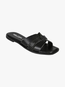 La Cuoieria Ciabatte donna in pelle con micro borchie - nero