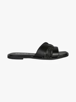 La Cuoieria Ciabatte donna in pelle con micro borchie - nero