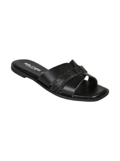 La Cuoieria Ciabatte donna in pelle con micro borchie - nero