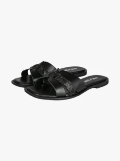 La Cuoieria Ciabatte donna in pelle con micro borchie - nero