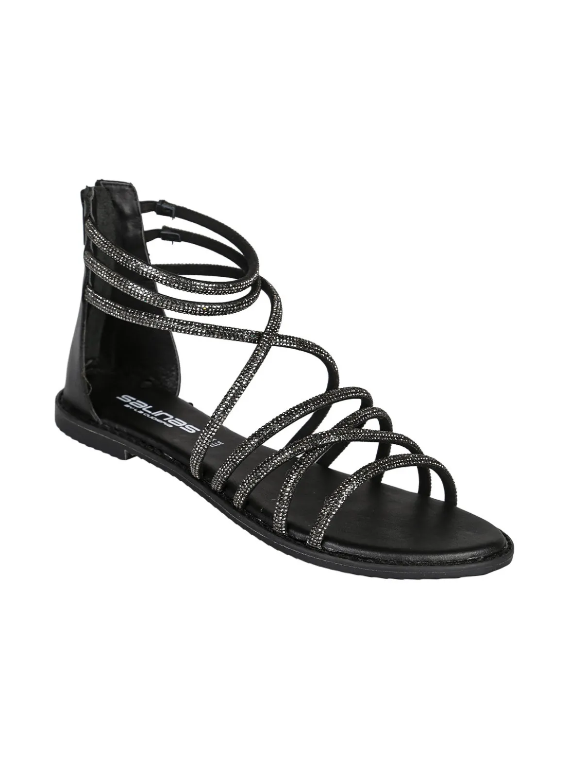 La Cuoieria Sandali donna gioiello in pelle con tallone chiuso e zip - nero