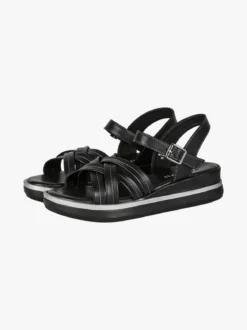 La Cuoieria Sandali in pelle da donna con zeppa e cinturino con fibbia - nero