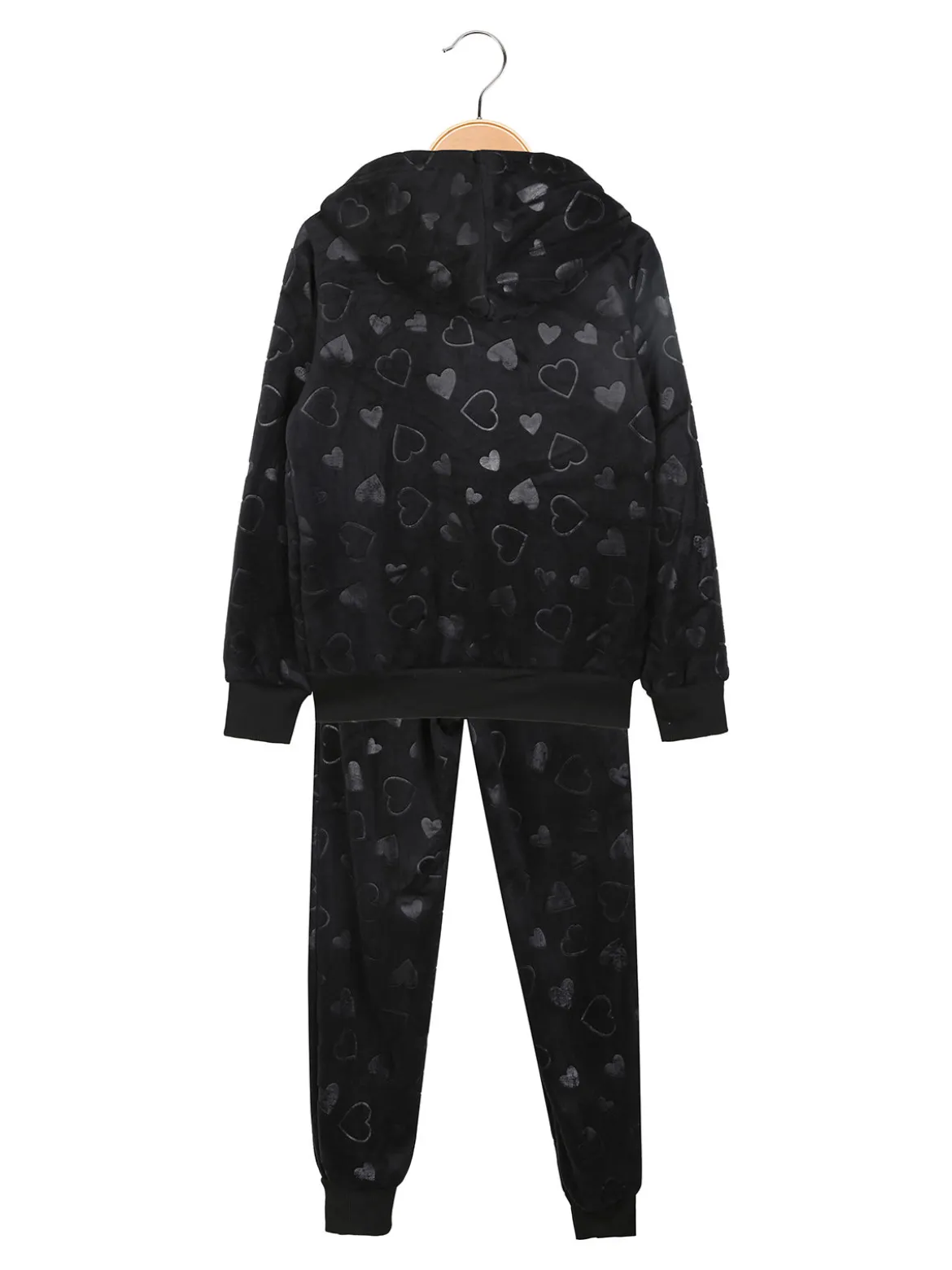 Lady Moda Completo tuta da ragazza 2 pezzi in ciniglia con cappuccio e zip - nero