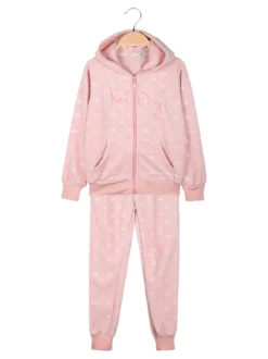 Lady Moda Completo tuta 2 pezzi da bambina in ciniglia - rosa