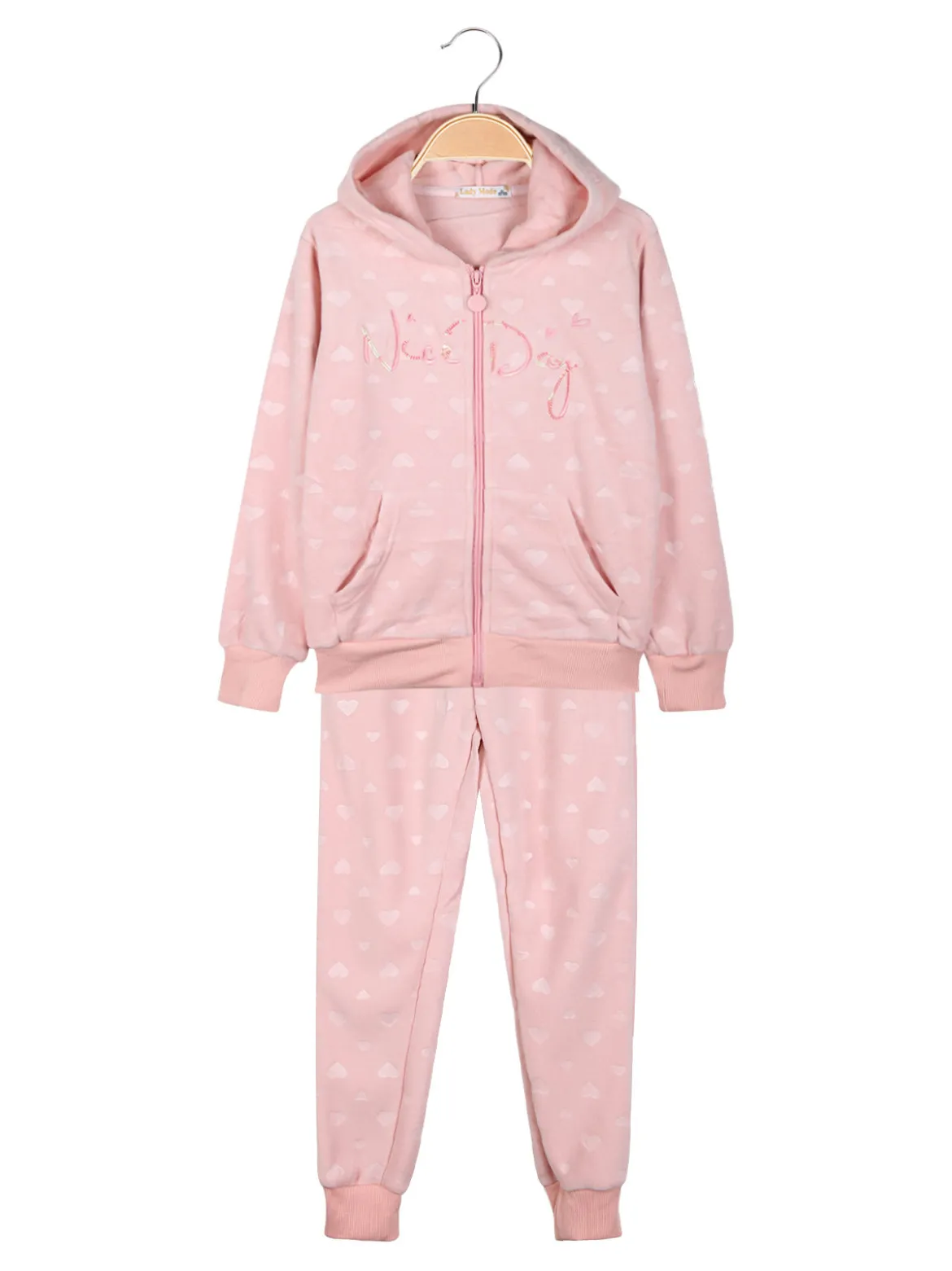 Lady Moda Completo tuta 2 pezzi da bambina in ciniglia - rosa