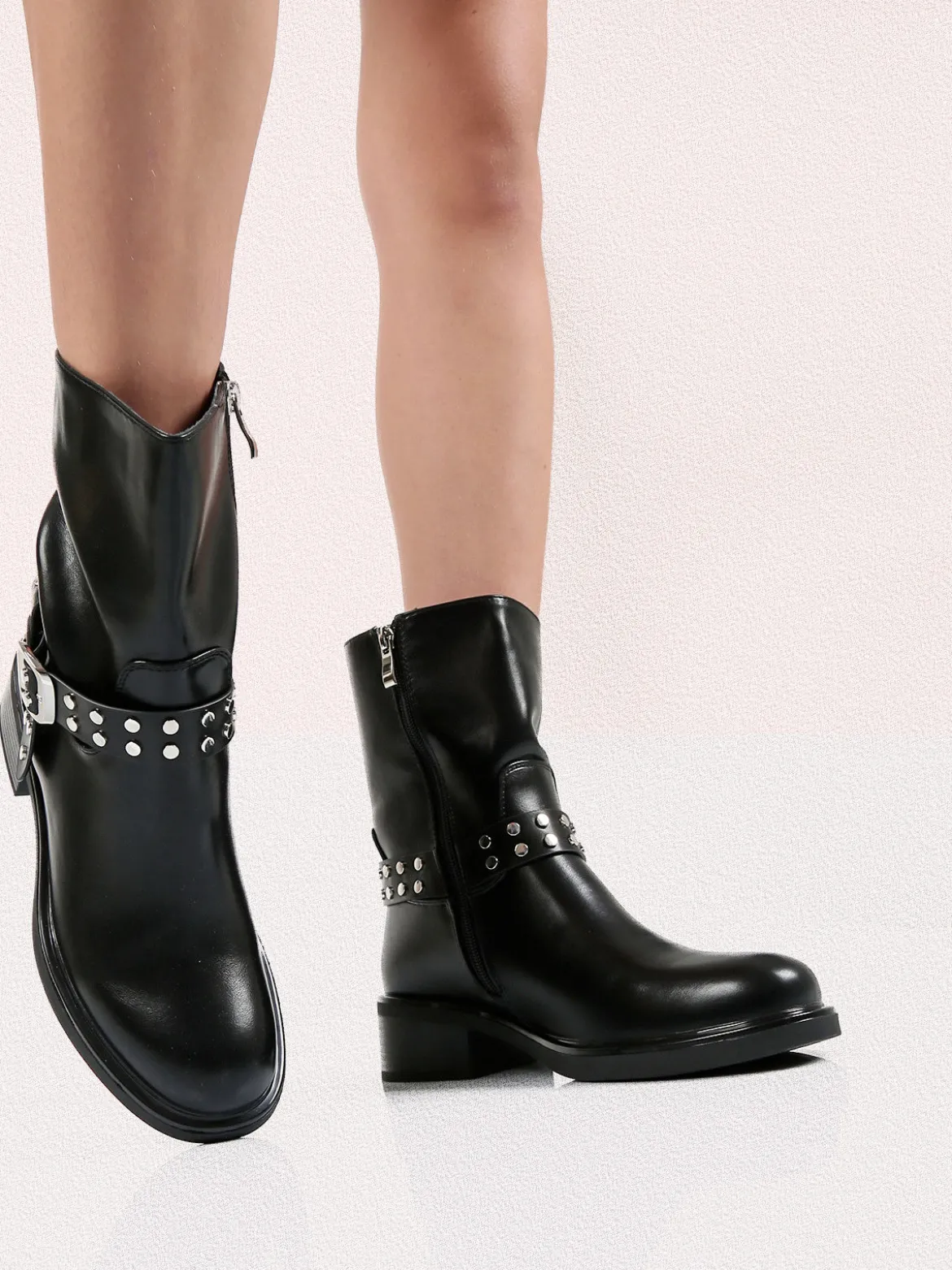 La Flor Stivaletti donna biker con cinturino di borchie